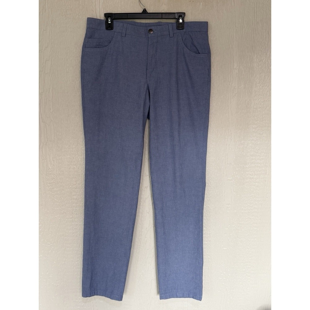 JACK VICTOR MENS Blue COTTON BLEND 5-POCKET Light Textured 34/34 Casual Golf EUC